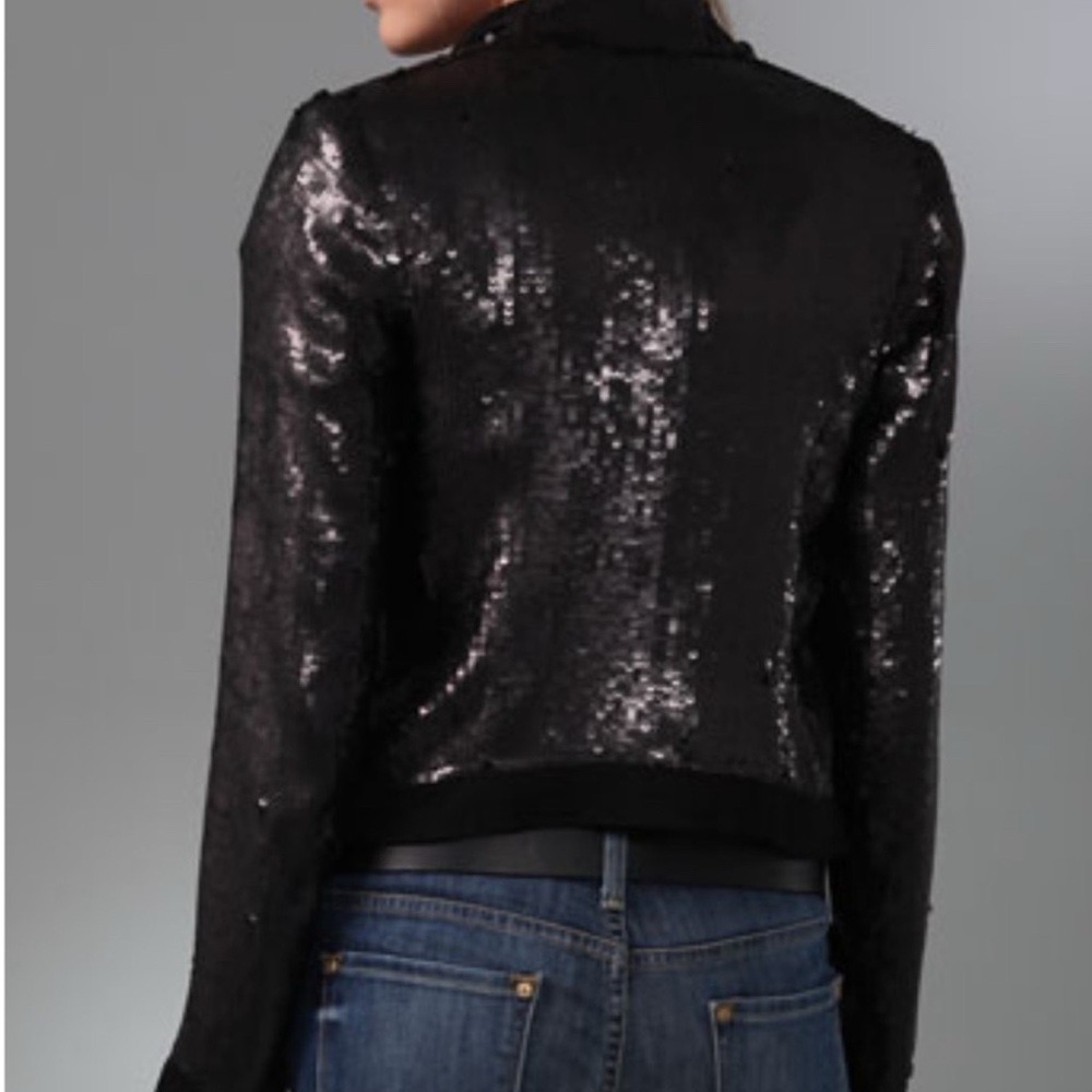 Club Monaco Cora Black Sequin Open Front Silk Blazer Jacket Women's Medium EUC - Picture 2 of 13